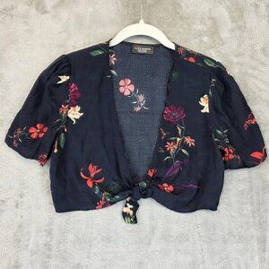 Zara Top Womens Small Floral Tie Front Short Sleeve Boho Chic Blouse Shirt